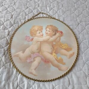 Gallery Graphics Victorian Flue Cover Cherubs Wall Hanging Gold Chain Frame 9in